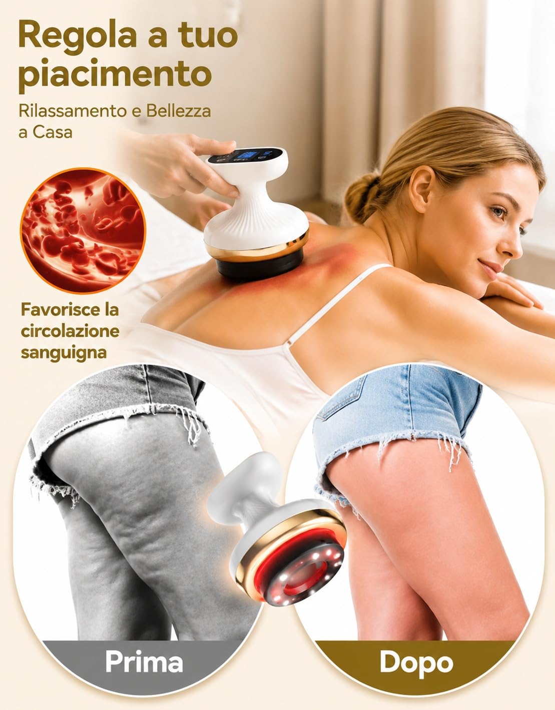 Vacuvia Cellulite Massager, Massaggiatore Anticellulite Vacuum 4 in 1, Aspirazione, Calore e Luce Rossa per Pelle Più Tonica e Riduzione Cellulite per Pelle Più Tonica