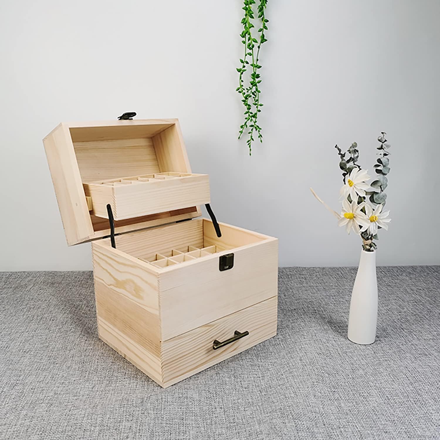 Rose Flower Caja de Almacenaje de Madera de Aceites Esenciales y Aromaterapia Contiene de 5 a 15 ml de Aceites Esenciales para Perfumes, Cosméticos, Joyas Esmaltes de Uñas Minerales 59 Ranuras
