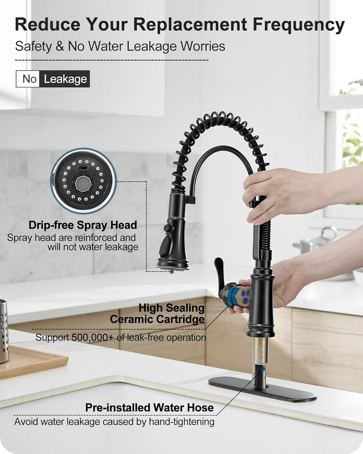 3 Modes Bronze Kitchen Faucet with Pull Down Sprayer, Single Hole Kitchen Sink Faucet 3 Hole, Stainless Steel High Arc Spring Style, 360 Degree Swivel with One Handle & Deck Plate for Farmhouse