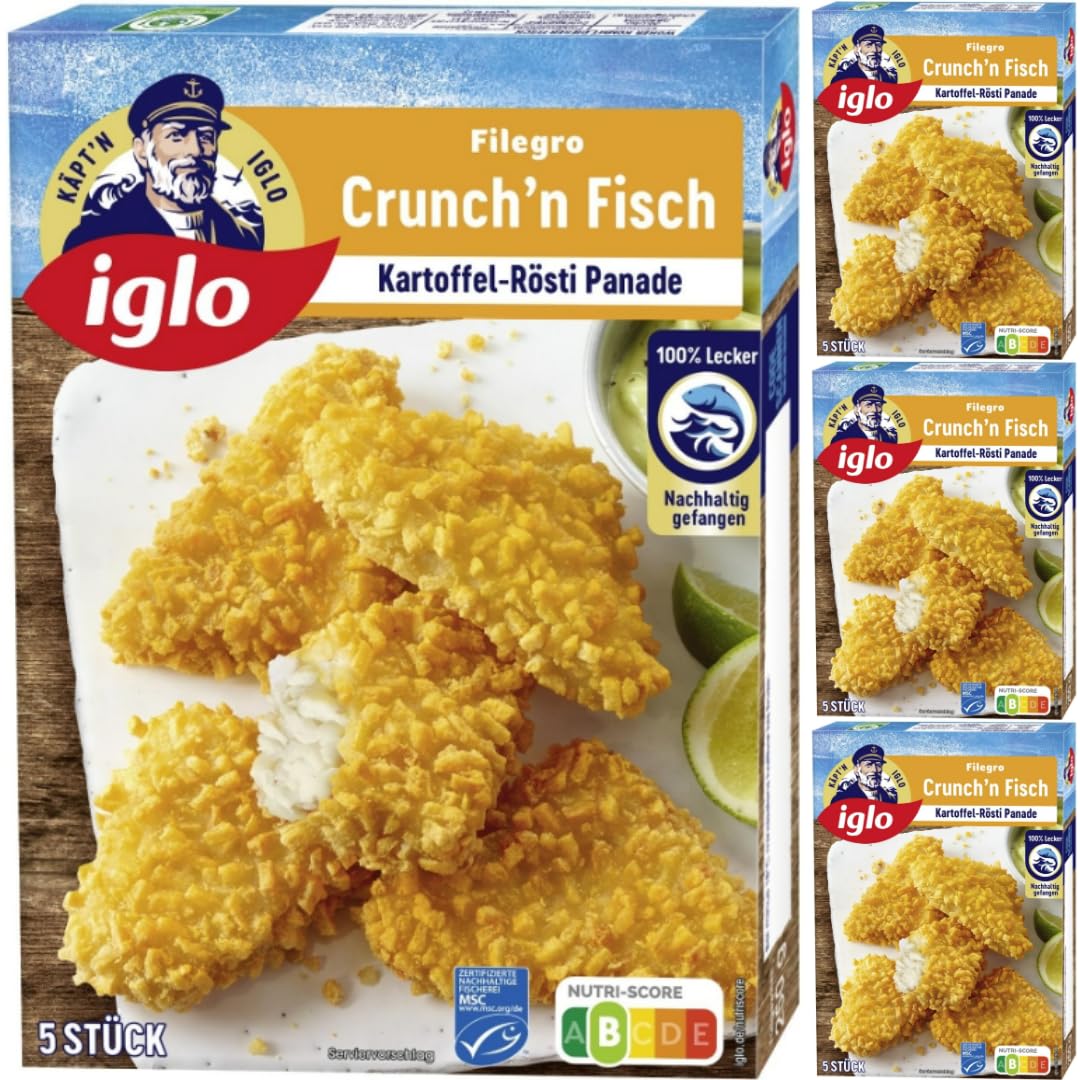 Iglo Filegro Crunch'n Fisch Fisch-Filets 250 Gramm, 4 Er