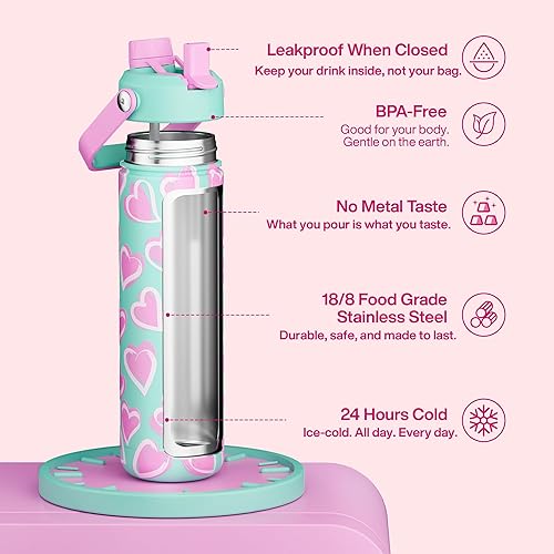 Miniatura 672 de ENCOOL Botella de agua aislada con popote, de acero inoxidable, a prueba de fugas, sin BPA, al vacío de doble pared que se mantiene fría durante 24