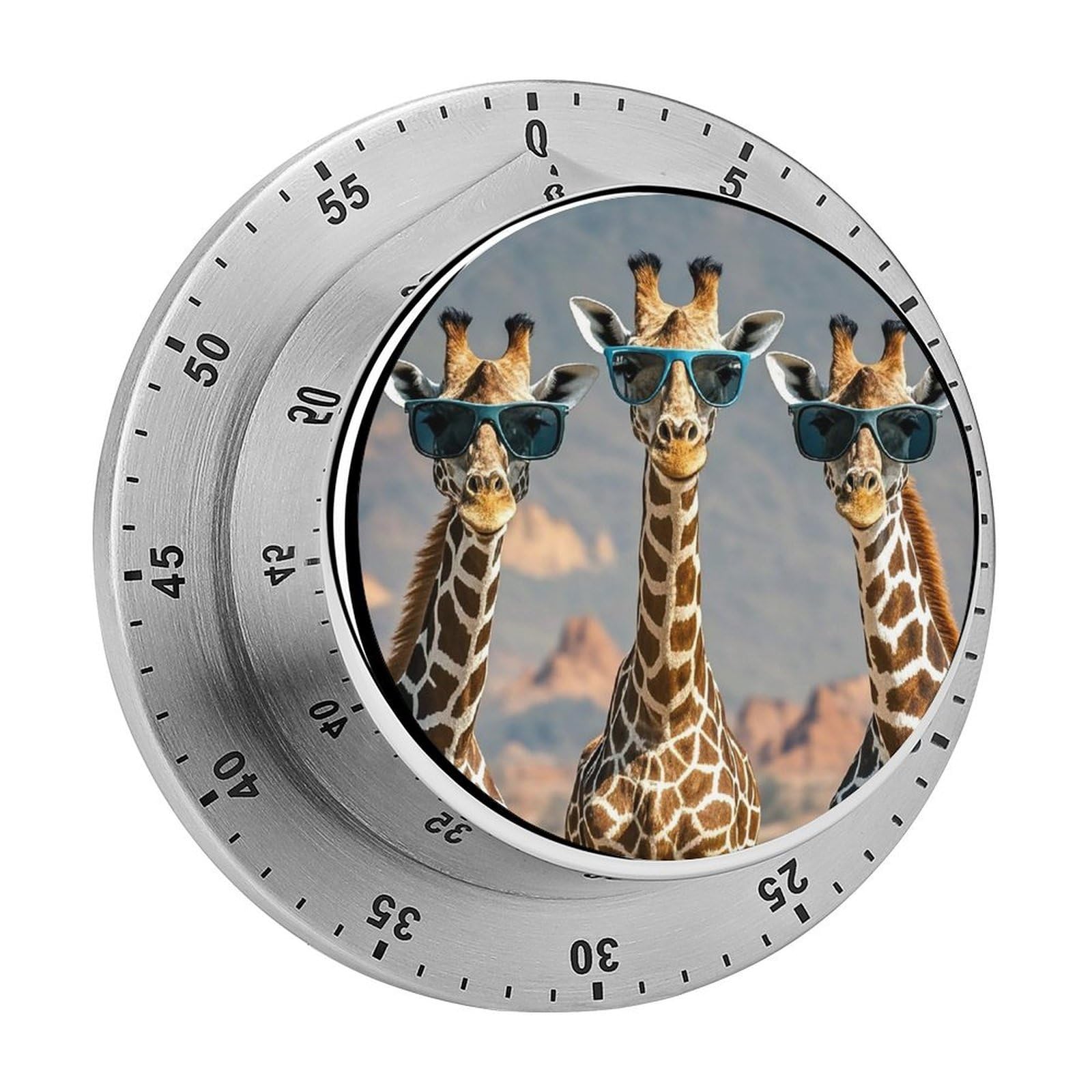 Three Giraffes Wearing Sunglasses Fashion Visual Timers Wind Up 60 Minutes Desk Stainless Steel Magnetic Timer Countdown Clock No Batteries Loud Alarm for Kitchen Chef Cooking