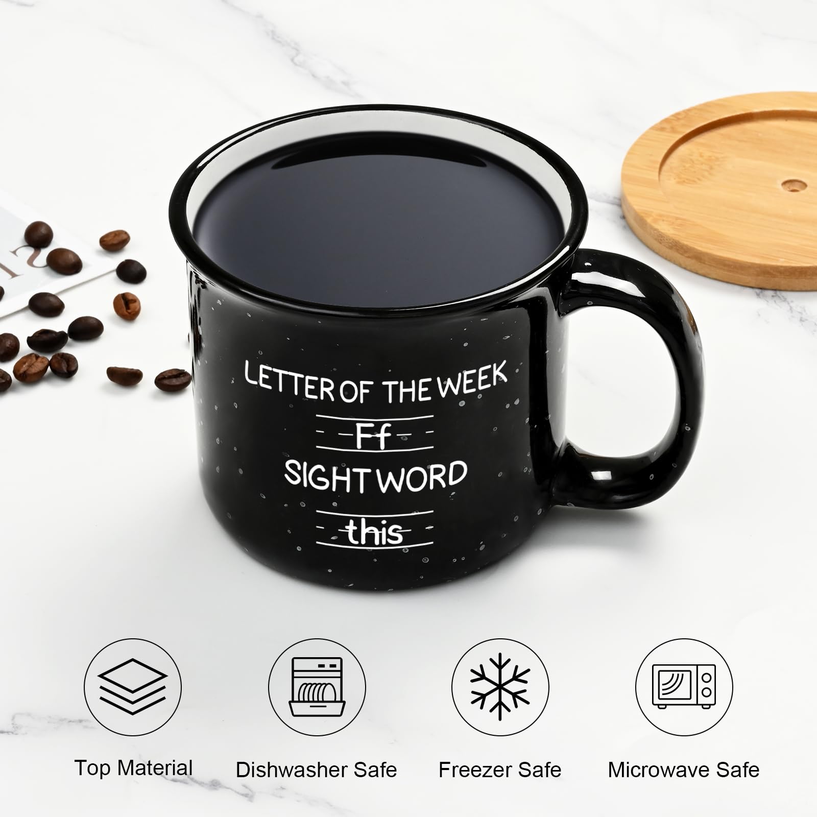 Cabtnca Teacher Appreciation Gifts for Women Men, Funny Sight Word Coffee Mug 15 Oz, Male Teacher Appreciation Gift Birthday White Elephant Christmas Gift for Teacher, Black