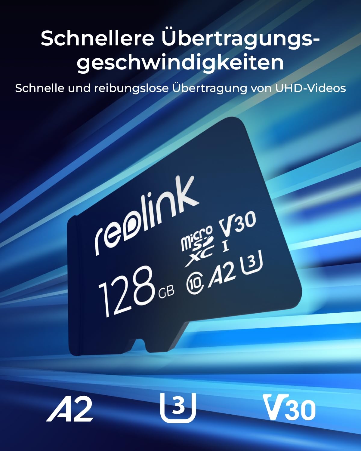 Reolink 128 GB microSDXC Speicherkarte Klasse 10 A2 V30 U3 TF bis 100 MB/s