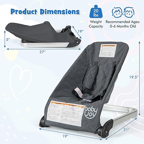 Miniatura 13 de BABY JOY Gorila para bebé, asiento plegable para bebé con arnés de seguridad de 5 puntos, funda de tela extraíble y 3 colgantes de felpa, gorila