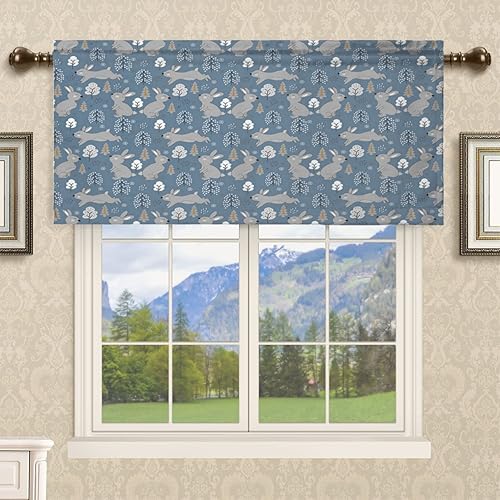 Miniatura 3 de Cortinas opacas con estampado de conejo, diseño de copos de nieve y árboles y conejos, cortinas opacas con bolsillo para cortinero para sala de