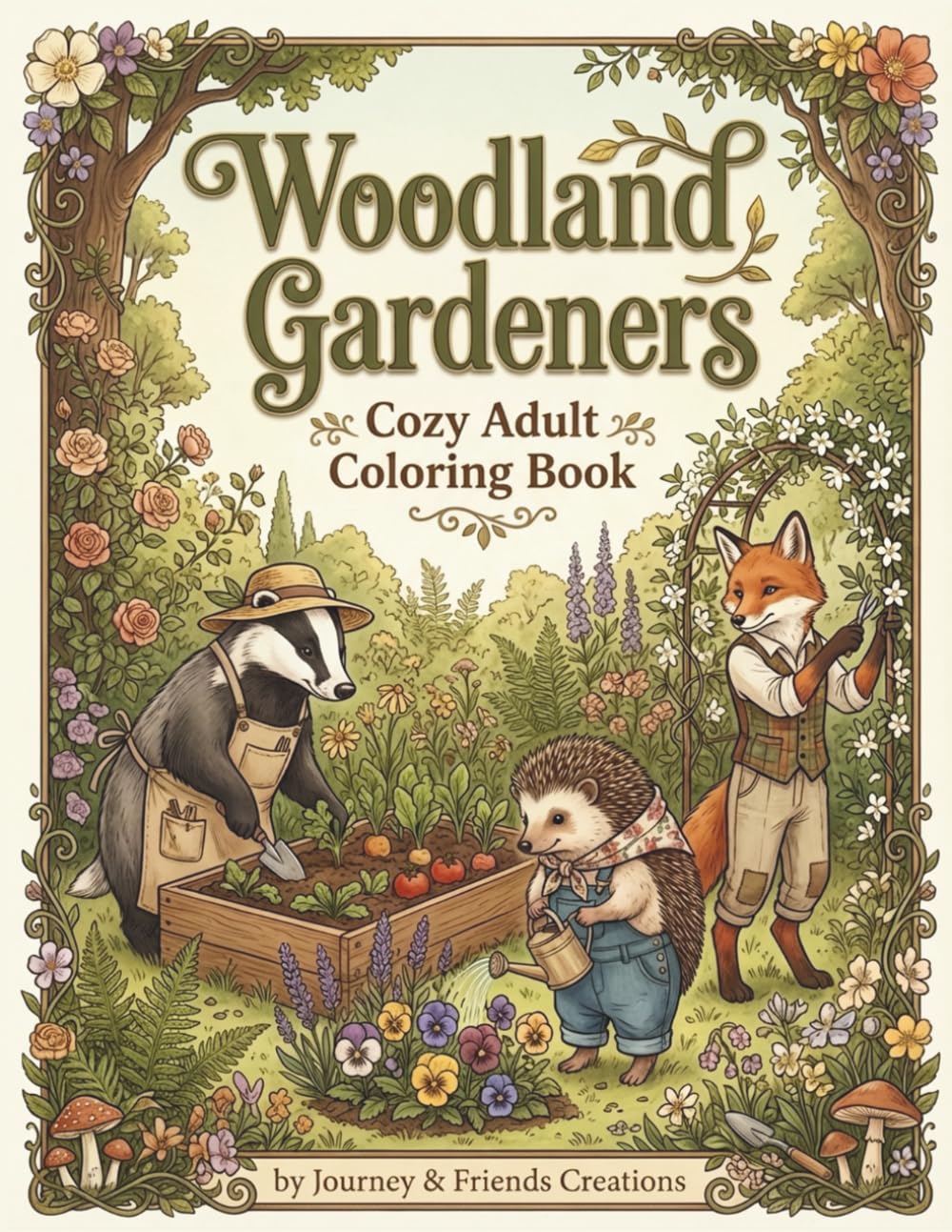 Woodland Gardeners Cozy Adult Coloring Book: 40 Detailed Woodland Creature Illustrations with Full-Color Reference Pages