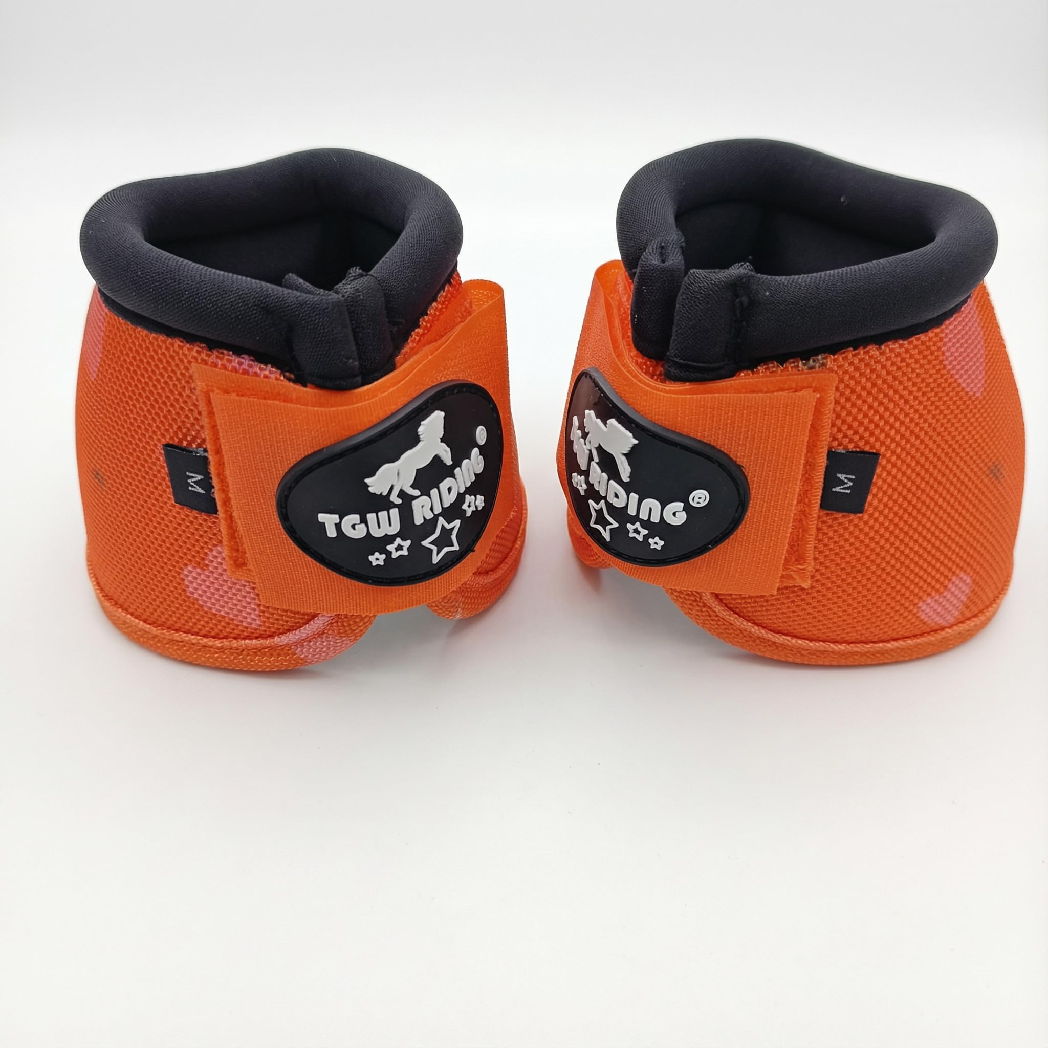 TGW RIDING 2520D Horse Bell Boots No-Turn Horse Bell Boots, Equine Ballistic Hoof Overreach Bell Boot, Pair (Orange Heart, L)