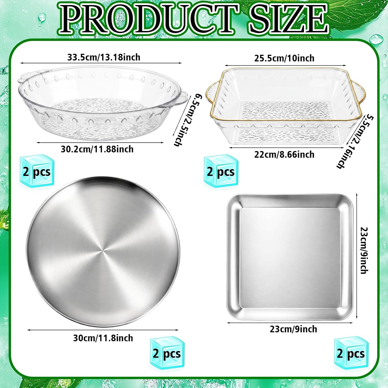 LemonRoad 4 Set Chilled Serving Trays for Parties, Steel Food Coolers Ice