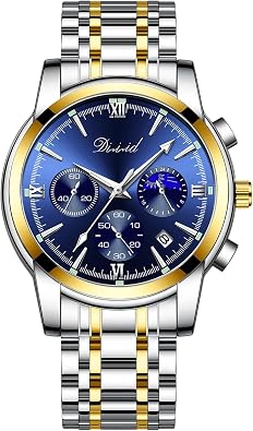 Watches for Men, Business Dress Mens Watches Chronograph Analog Quartz Stainless Steel Waterproof Luminous Date Luxury Casual Wrist Watch