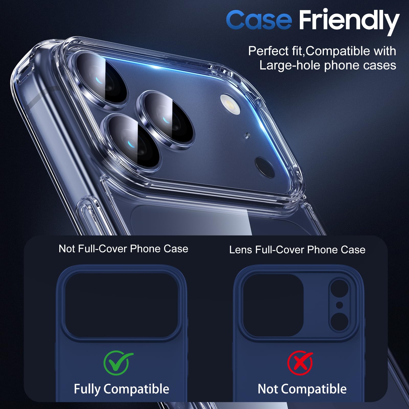 Close-up view of the UniqueMe iPhone 17 Pro Max camera lens protector, highlighting its full-coverage design and material finish.