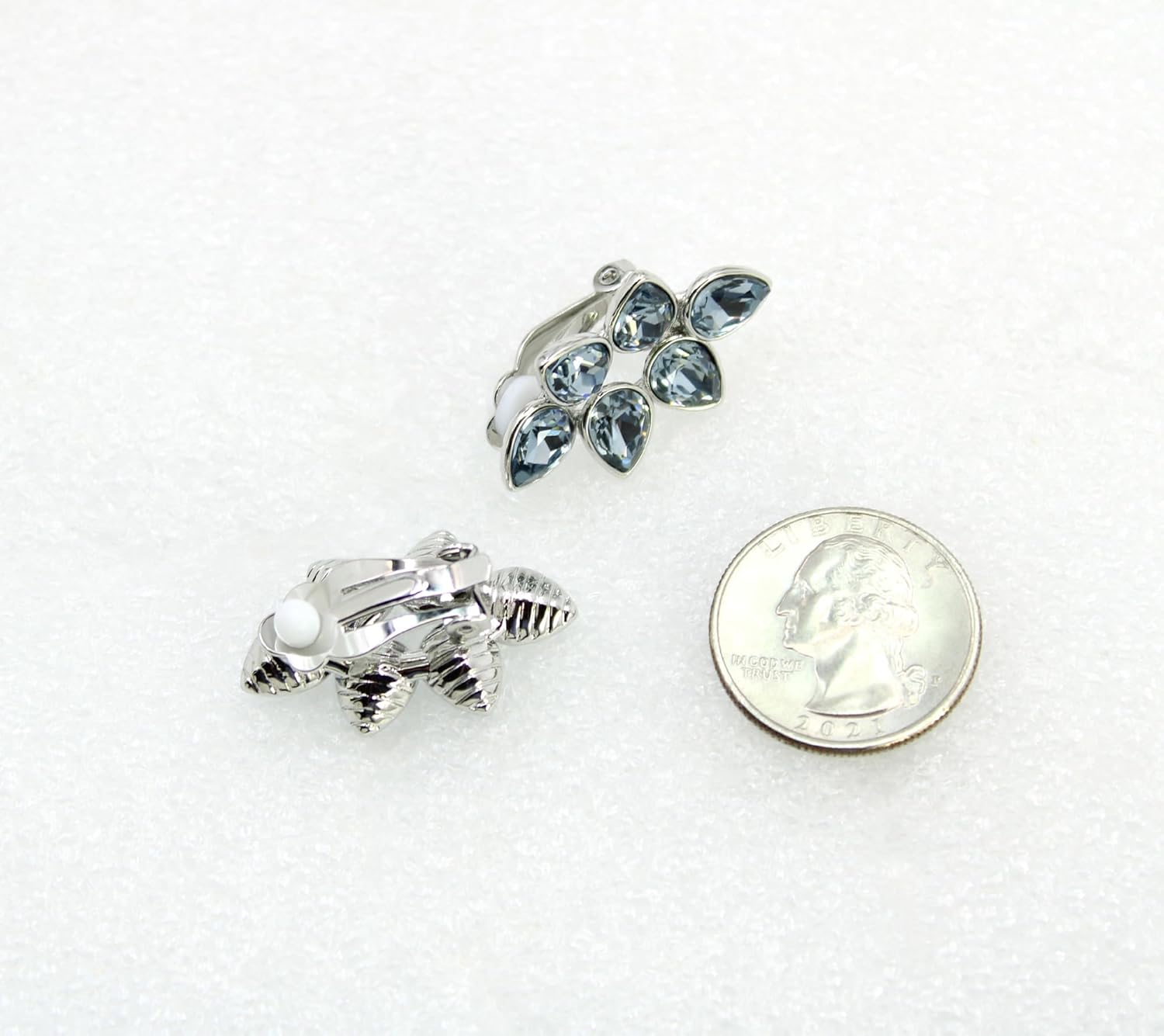 Faship Gorgeous Rhinestone Crystal Clip Ons Floral Earrings