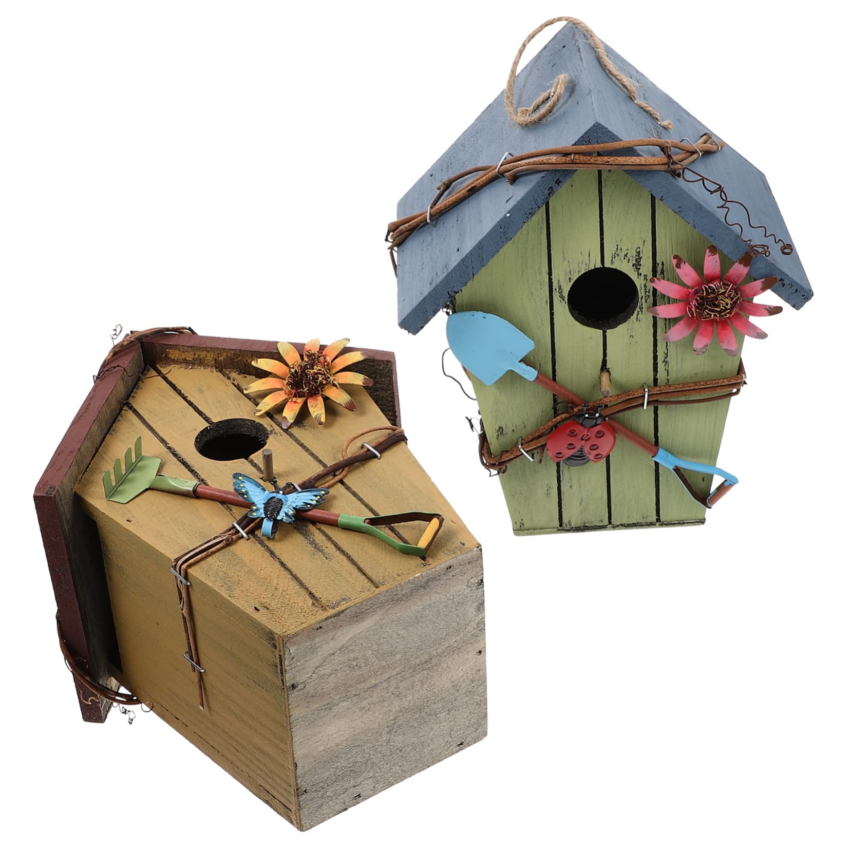 TOYANDONA Casetta per Uccelli in Legno a Forma di Casa, 2 Pezzi | Pappagalli e Uccelli Gialli, Uso Interno e Outdoor, Decorazione Artigianale Sospesa