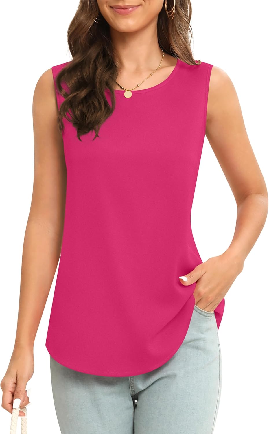 Women's Sleeveless Chiffon Tank Top Business Casual Blouse Tunic Top - Image 2