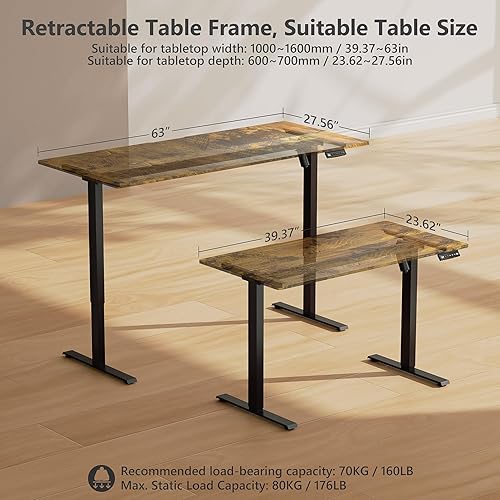 Miniatura 6 de Marco de escritorio eléctrico de pie, patas de escritorio ajustables en altura de un solo motor con 4 ajustes preestablecidos de memoria, eleva