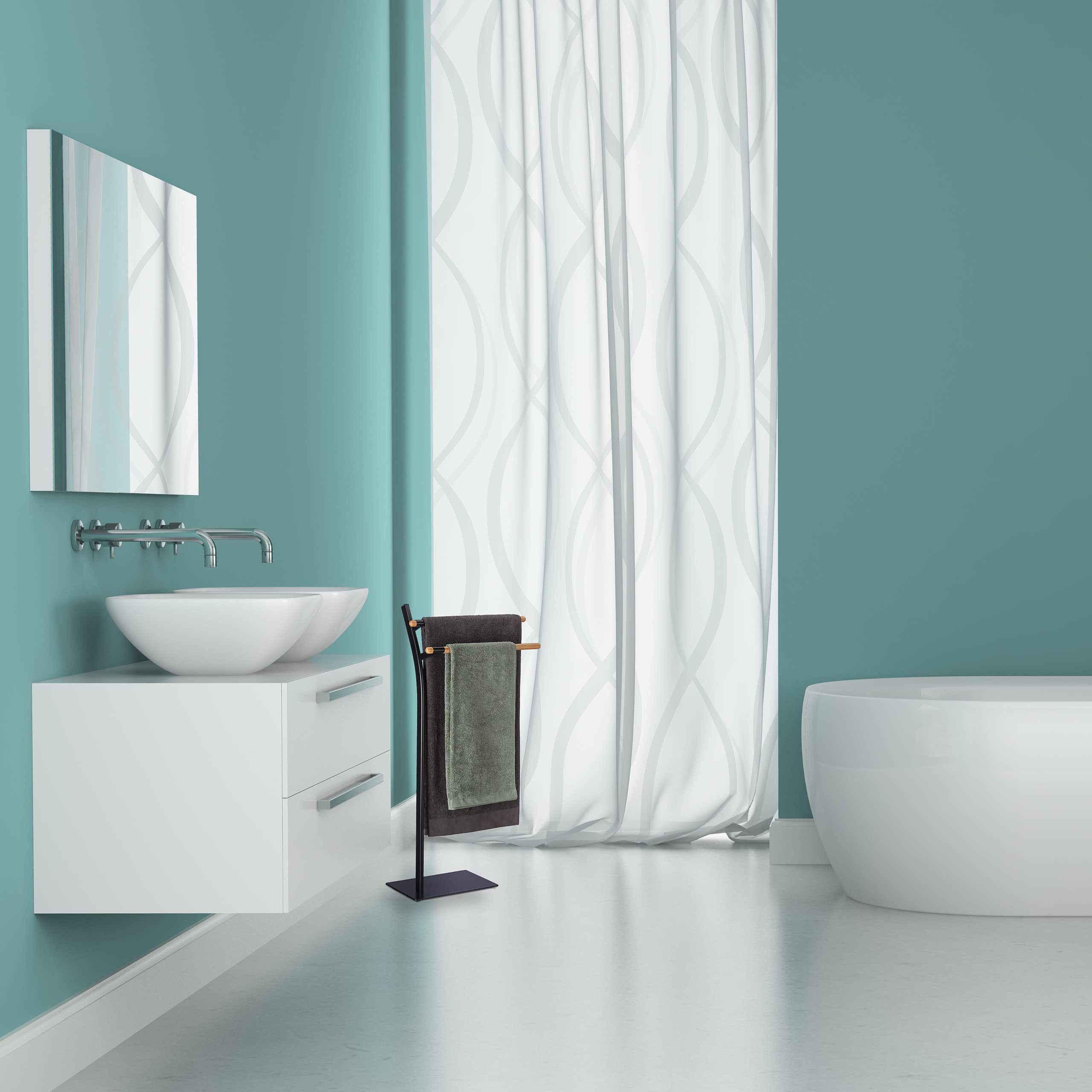Relaxdays Piantana Portasciugamani da Bagno. Acciaio, 2 Bracci per Asciugamani, HLP: 88x46,5x20 cm, Nero Color Naturale