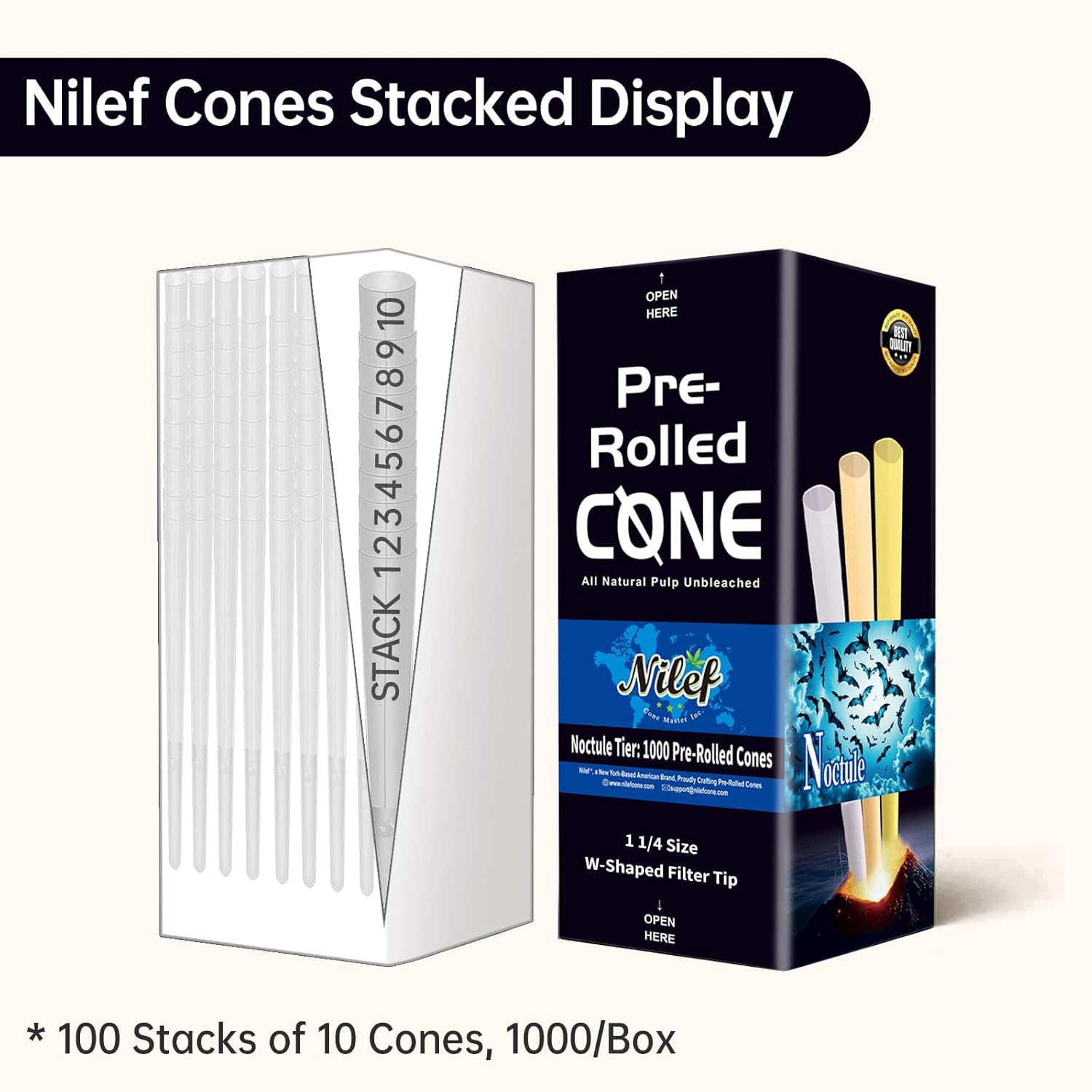 Pre Rolled Cones | 1 1/4 Size | 1000 Pack | Natural Brown Rolling Paper | "W" Filter Tip | Unbleached Bulk Pre Rolled Cones for Manual & Automatic Filling Machines (A8000)