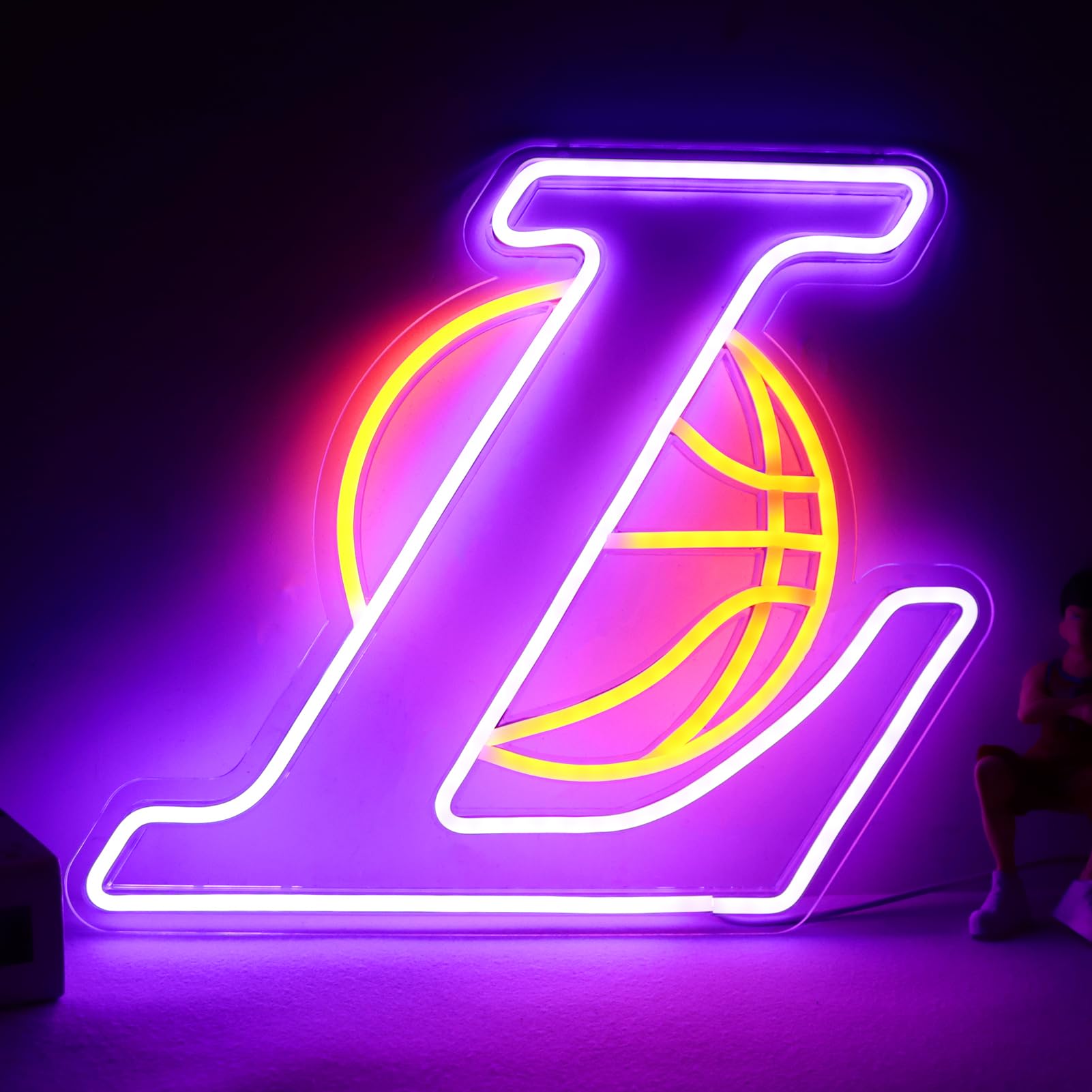JFLLampJFLLamp LED Neon Sign Light Up for Bedroom Man Cave Basketball Club Bar Wall Hanging Decor Gift for Los Angeles Basketball Fans Teens