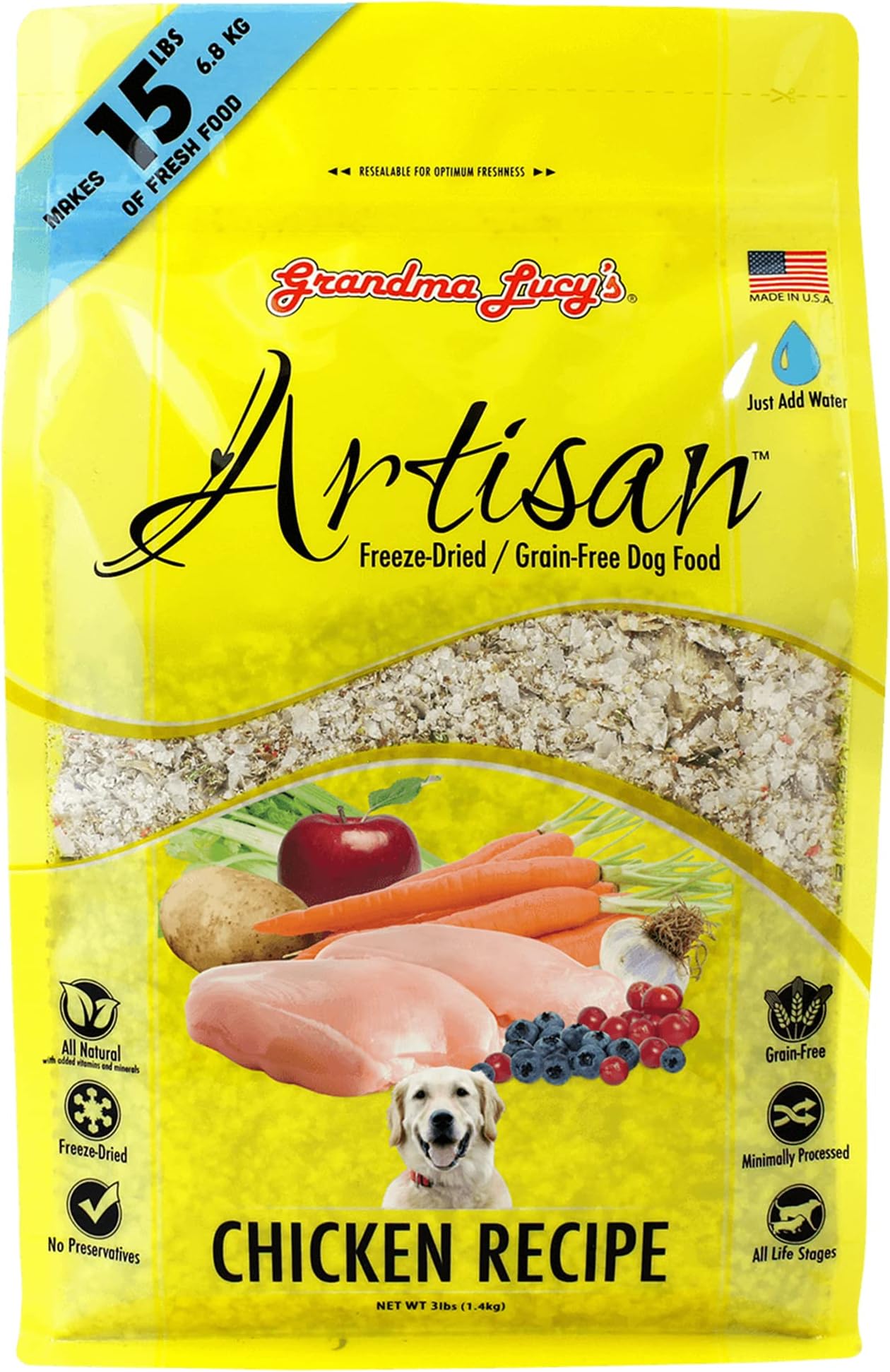 Artisan Dog Food, Grain Free and Freeze-Dried - Artisan Chicken, 3Lb Bag