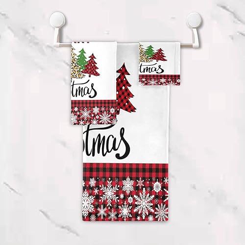 Miniatura 4 de Juego de 3 toallas de baño con diseño de copos de nieve para árbol de Navidad, toallas de mano para el hogar, baño, hotel, gimnasio, natación,