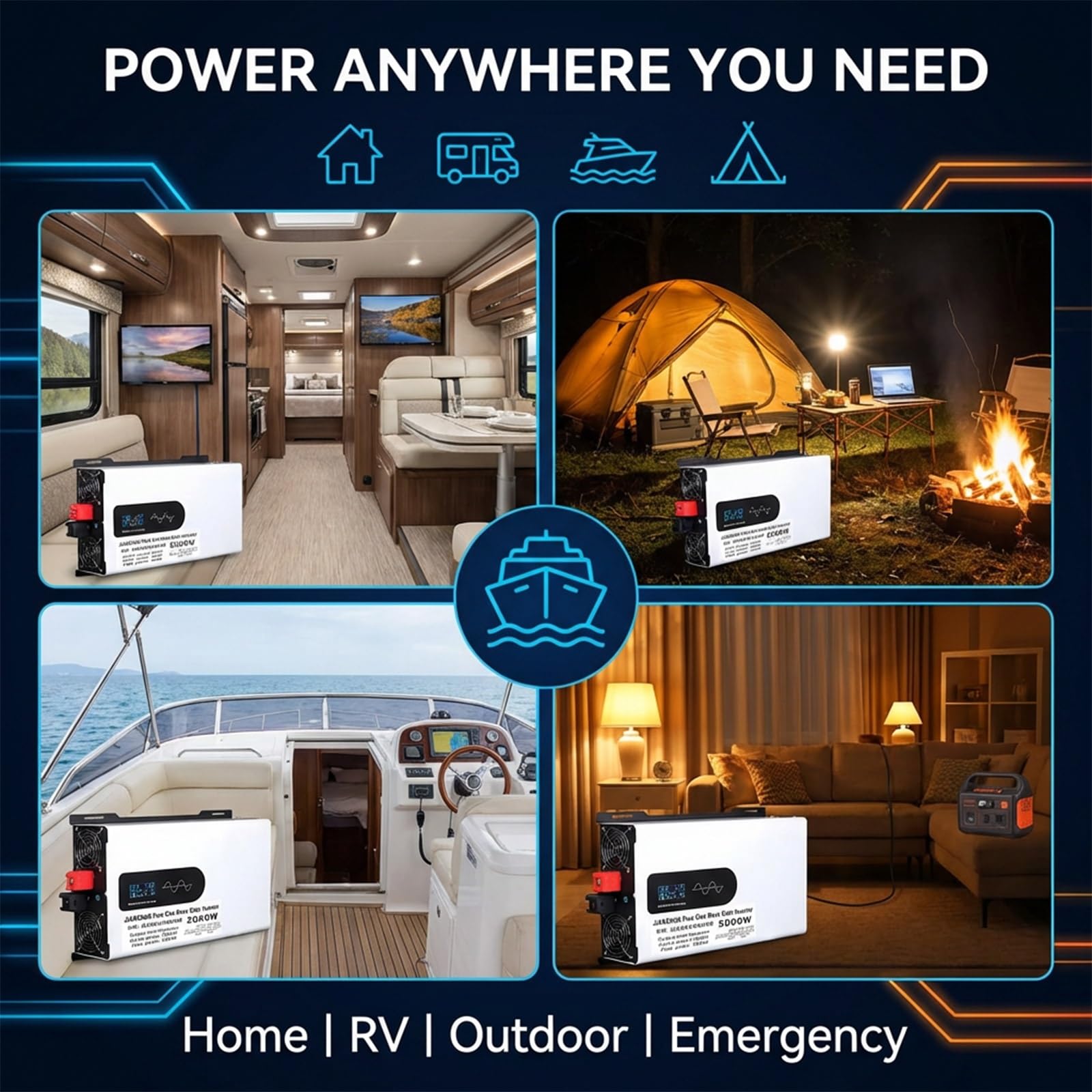 Inwerter 24v/48v 5000/8000/10000w Czysta Sinusoida 110v/220v, Przenośny Inwerter Solarny Do Kampera, łodzi, Domu, Stabilna Energia I Praca(5000W,24V to 230V)