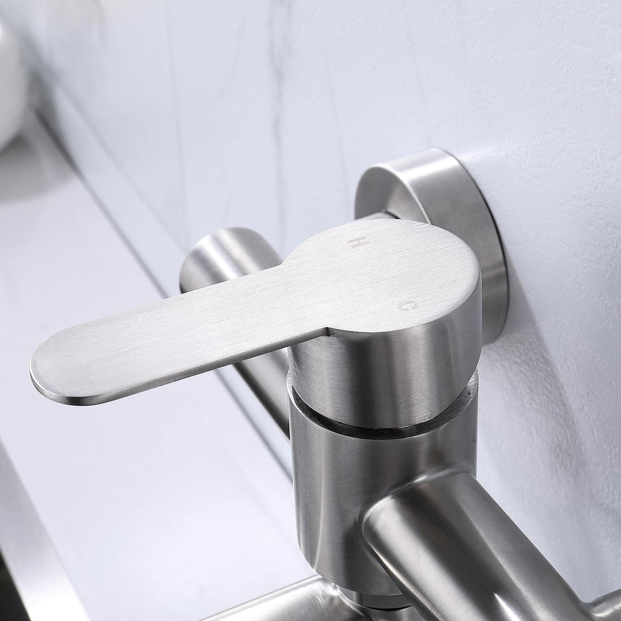 HomeLava Grifo Cocina de Pared con 30cm Caño Largo Giratorio, Giratorio 360°, Grifo de Cocina Fría y Caliente de Acero Inoxidable 304 para Fregadero, Cepillado