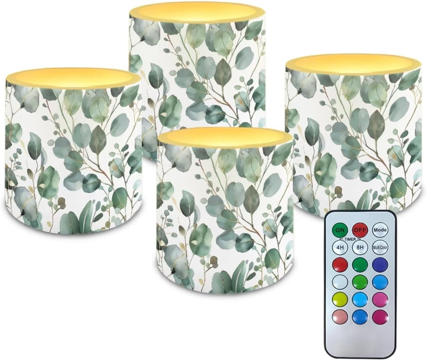 4 Packs Decorative Flameless Candles 3 inch LED Pillar Candles with Remote Timer Control Battery Operated Color Changing Candles Blue Marble Print