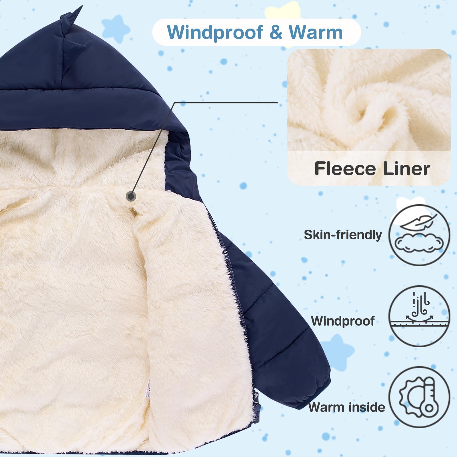 Kids4ever Chaquetas de invierno para bebé niño y niña, abrigos con capucha de dinosaurio, forro polar ártico térmico, cremallera y dos bolsillos, 6 meses a 5 años