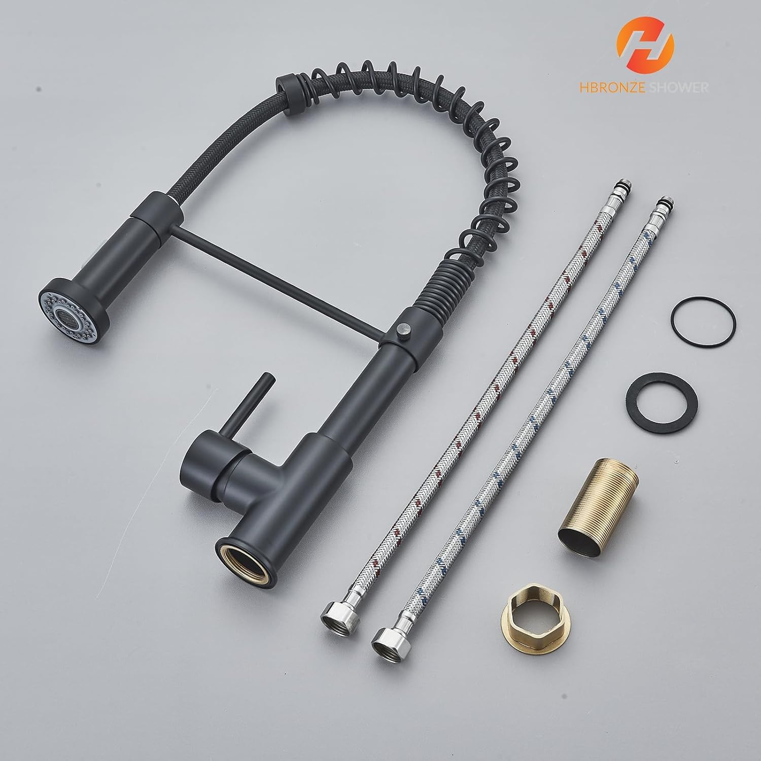 Grifo de cocina negro con pulverizador dual giratorio 360°, grifo de cocina con grifo de ducha retráctil