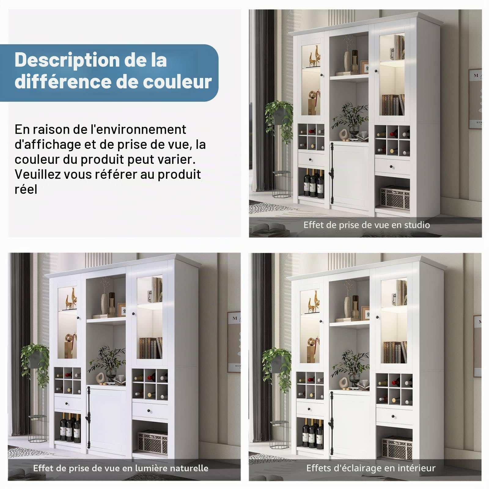 PUGSDRLY Armoire de Rangement Moderne Avec Portes - Buffet Polyvalent Avec Lumière LED et Étagères Pour Salon (143 x 45,5 x 170 cm)