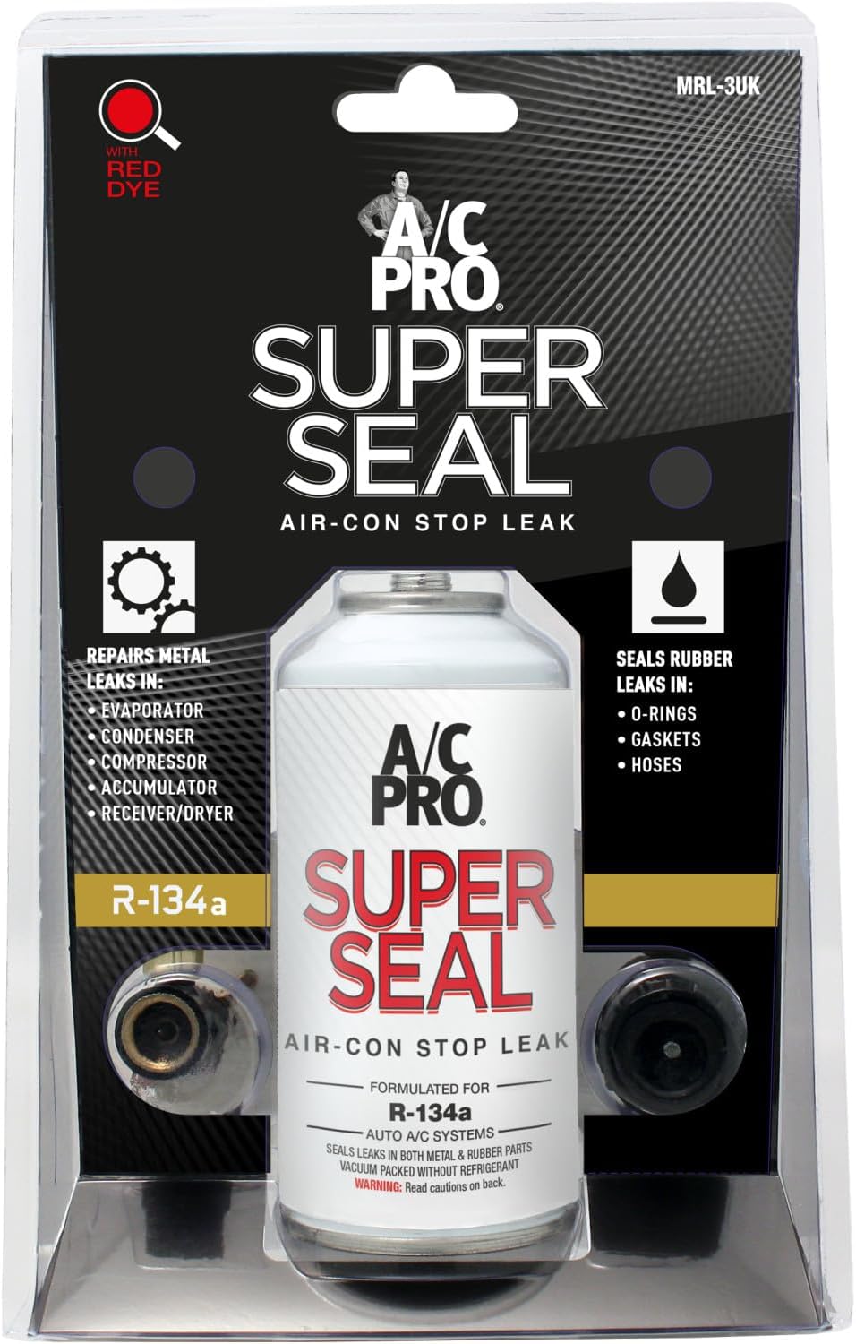 STP Super Seal Car Air Conditioner Refrigerant Stop Leak Kit, Repairs Metal Leaks and Seals Rubber Leaks in O Rings and Hoses, Includes Reusable Dispensing Hose, 3 Oz, Inter Dynamics