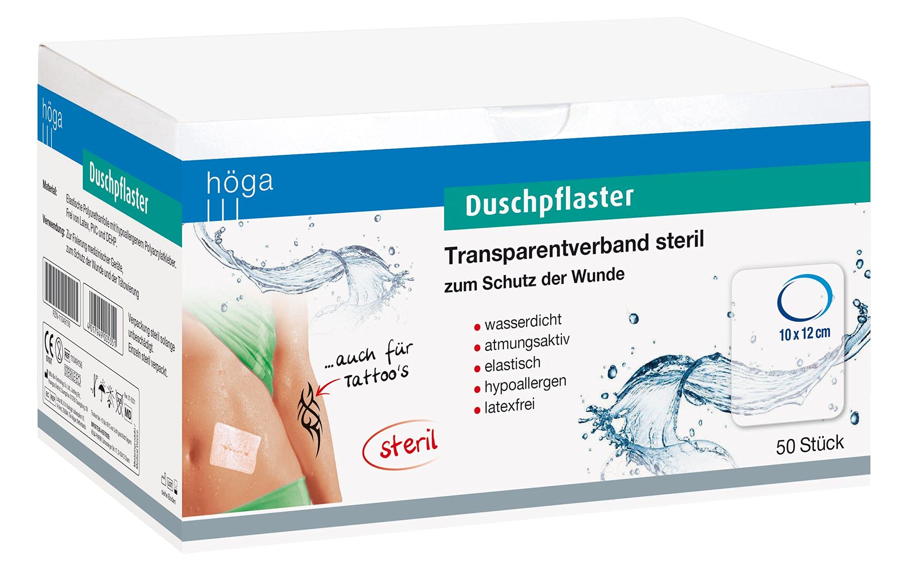 Höga Duschpflaster, Transparentverband steril, 10cm x 12cm, 50 Stück