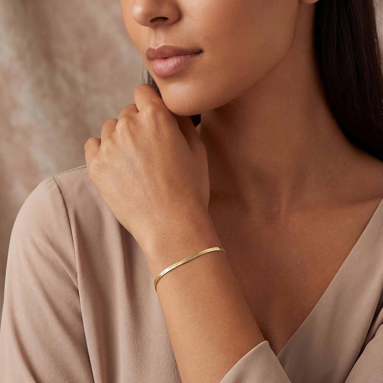 Gold Bracelet for Women, 18K Gold Plated 925 Sterling Silver Herringbone Chain Exquisite Gifts for Women Size: 6.5-8 Inches