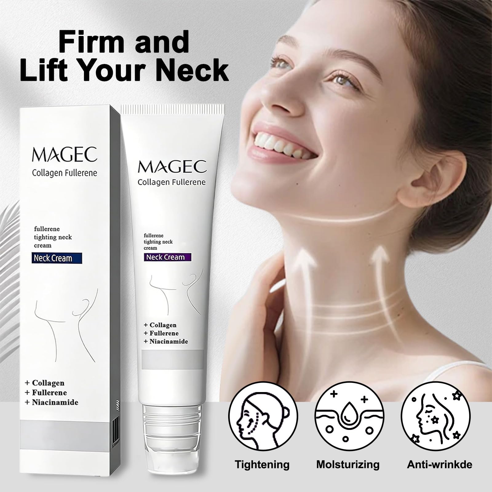 DESIYUE MAGEC Collagen Fullerene Neck Cream with 5 Massage Rollers
