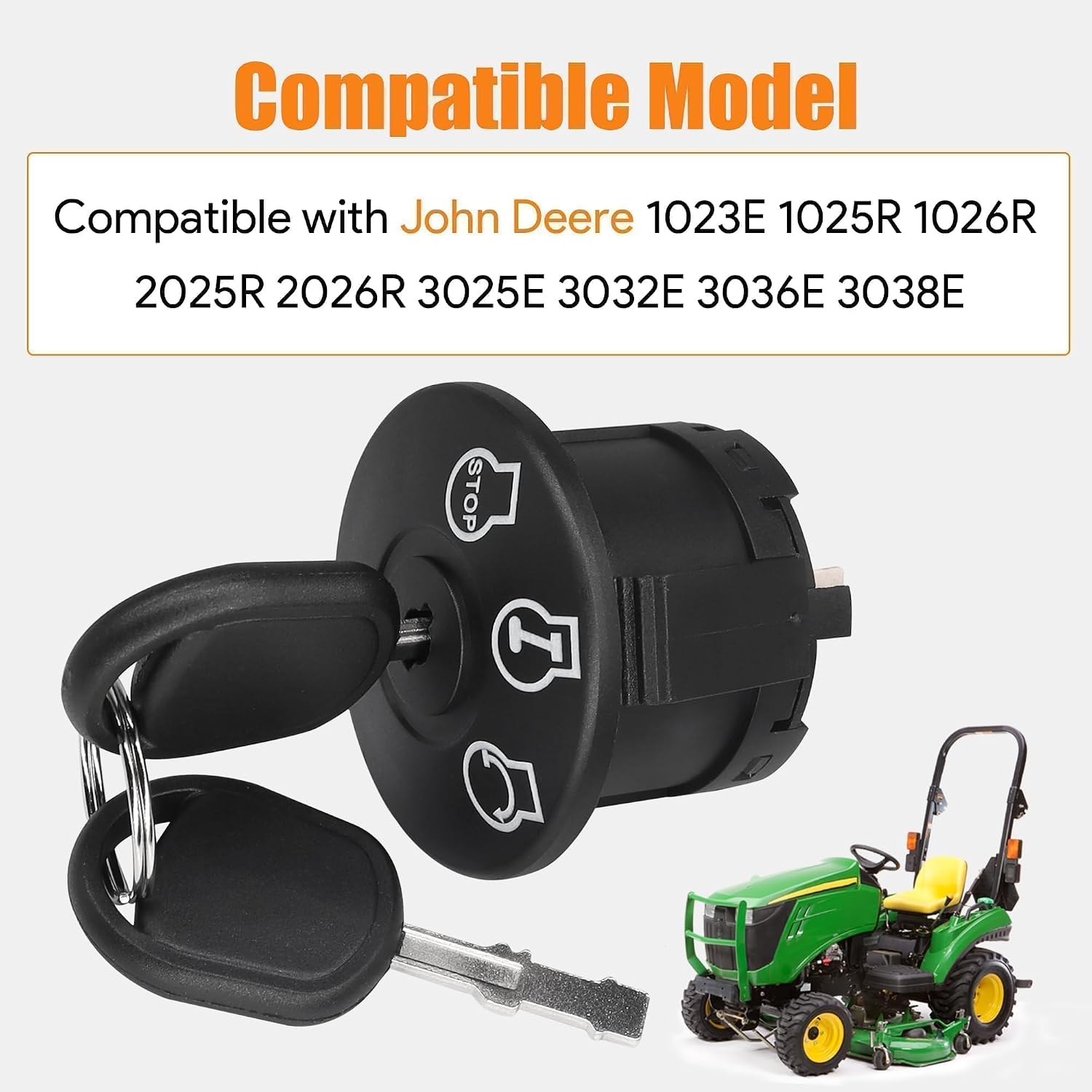 Starter Ignition Switch with 2 Keys Compatible with John Deere 1023E 1025R 1026R 2025R 2026R 3025E 3032E 3036E 3038E Replace# LVU29433