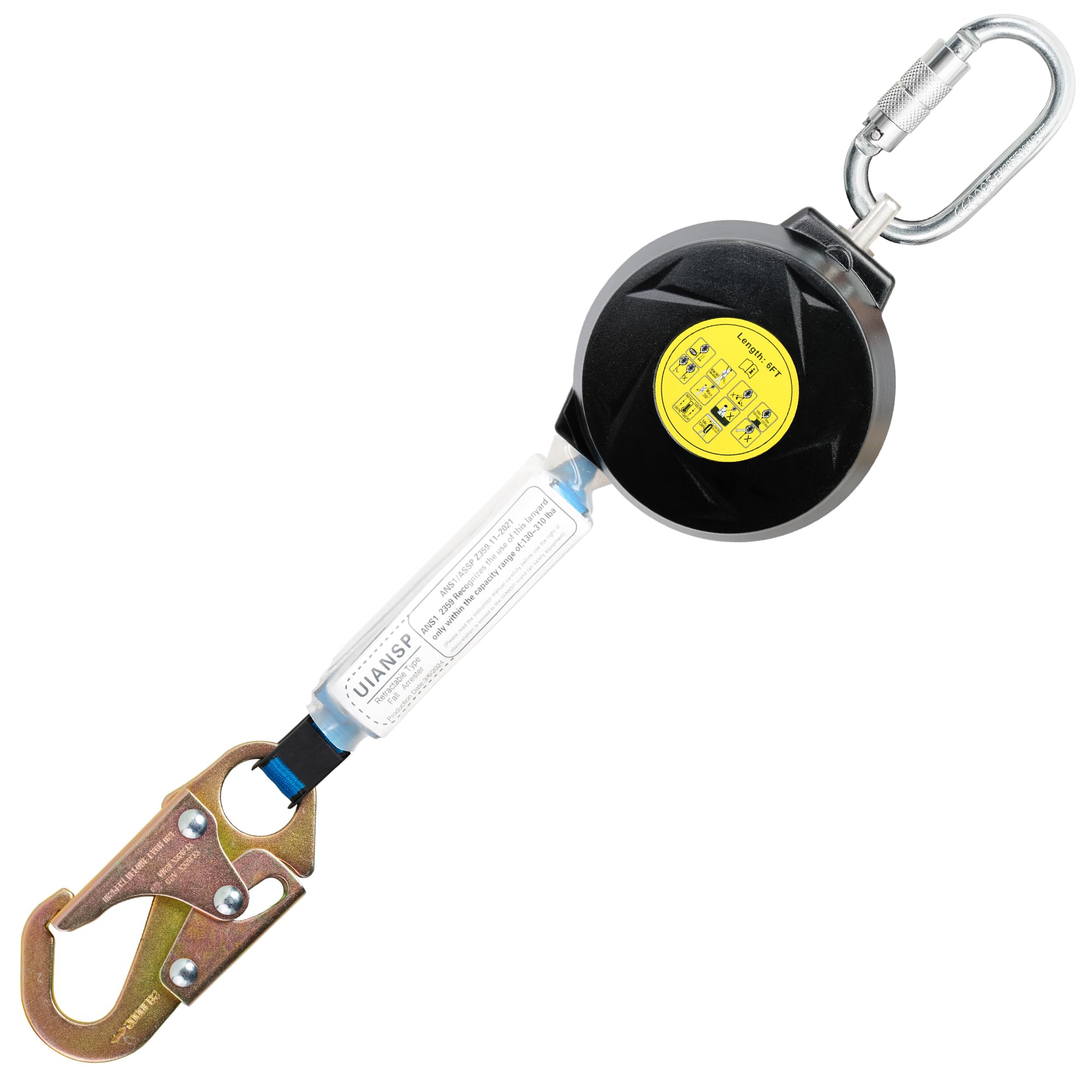6FT Self Retracting Lifeline Fall Protection Retractable Safety Lanyard Rectracting Lifeline Personal Fall Arrest Protection ANSI Self Retractable Gear for Roofing Construction(Small Hook)