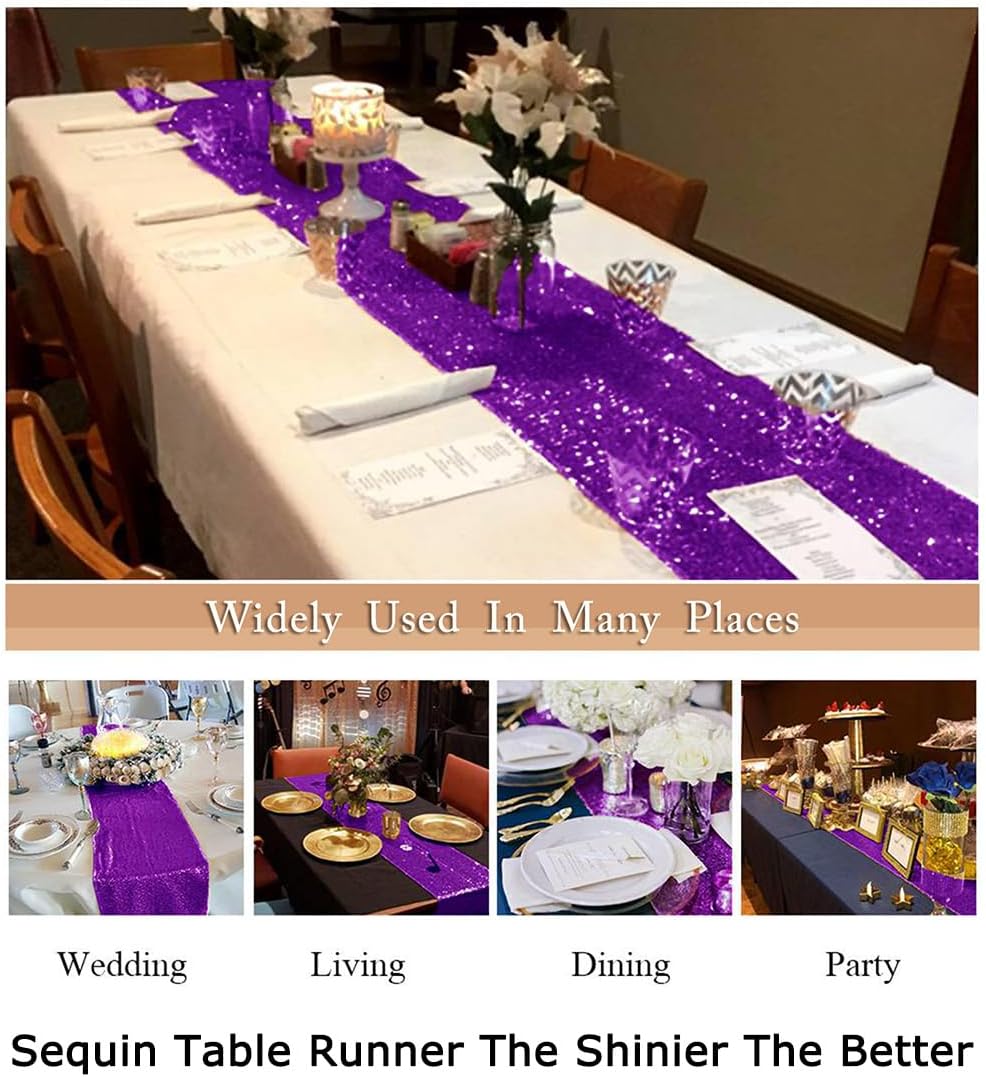 ShiDianYi Sequin Table Runners 10PCs 12x72 Purple Glitter Table Cover for Birthday Party Wedding Table Runners Sparkle Table Runner for Dining Room Christmas New Year Gathering