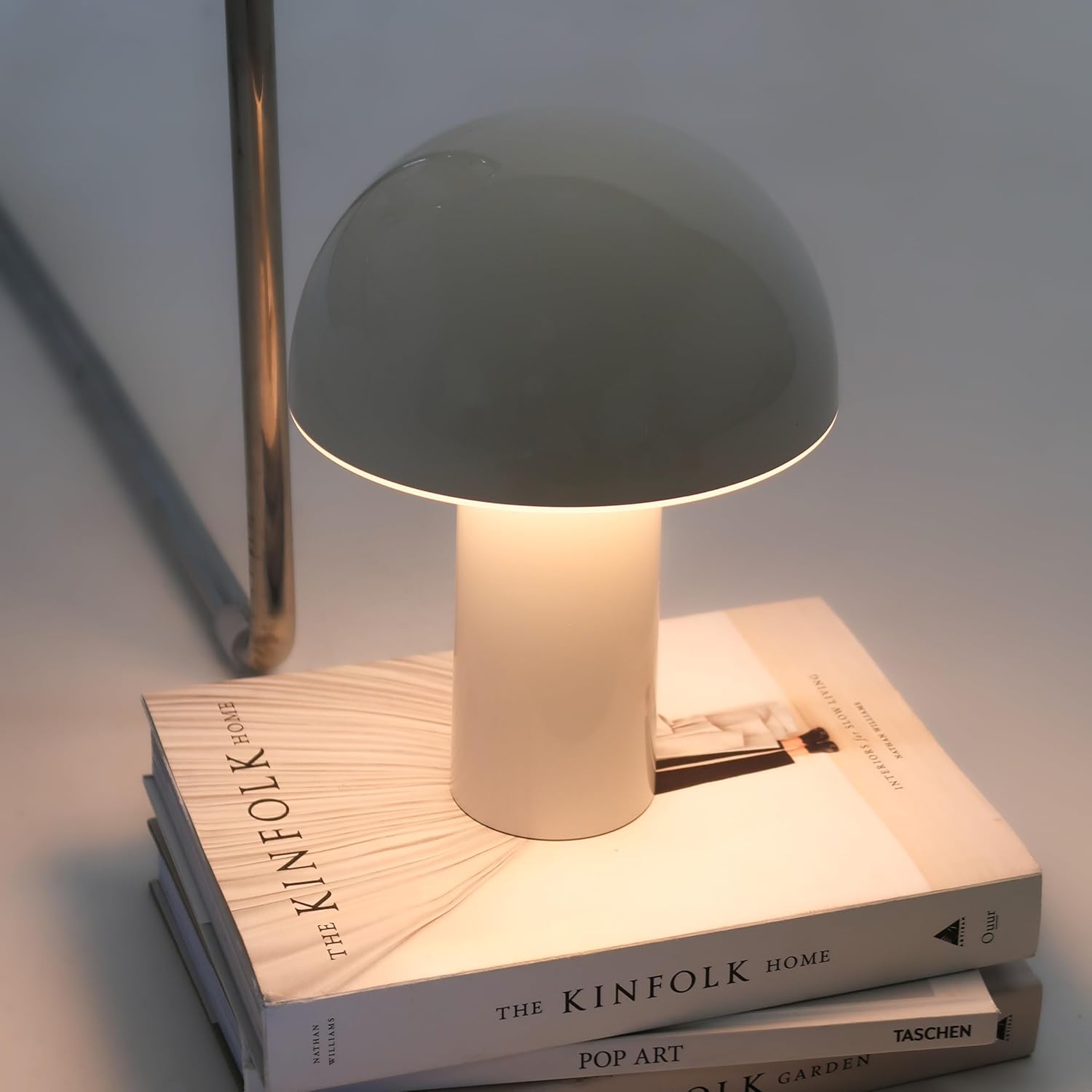 Brightech Celia Table Lamp – 10" Touch-Controlled Mushroom Small Lamp, Cordless & Dimmable LED, Portable Bedside Night Light, Sustainable Mood Light, Recycled Modern Patio Lamp for Home Décor – Cream
