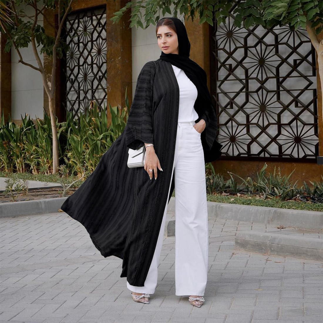 Womens Muslim Kimono Abaya Solid Striped Retro Ethnic Cardigan Robe Dubai Middle Eastern Saudi Arabia Eid Clothes - Image 2