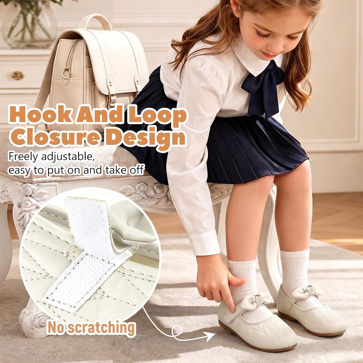 Girls Mary Jane Shoes with Bow,School Uniform Flats Dress Shoes