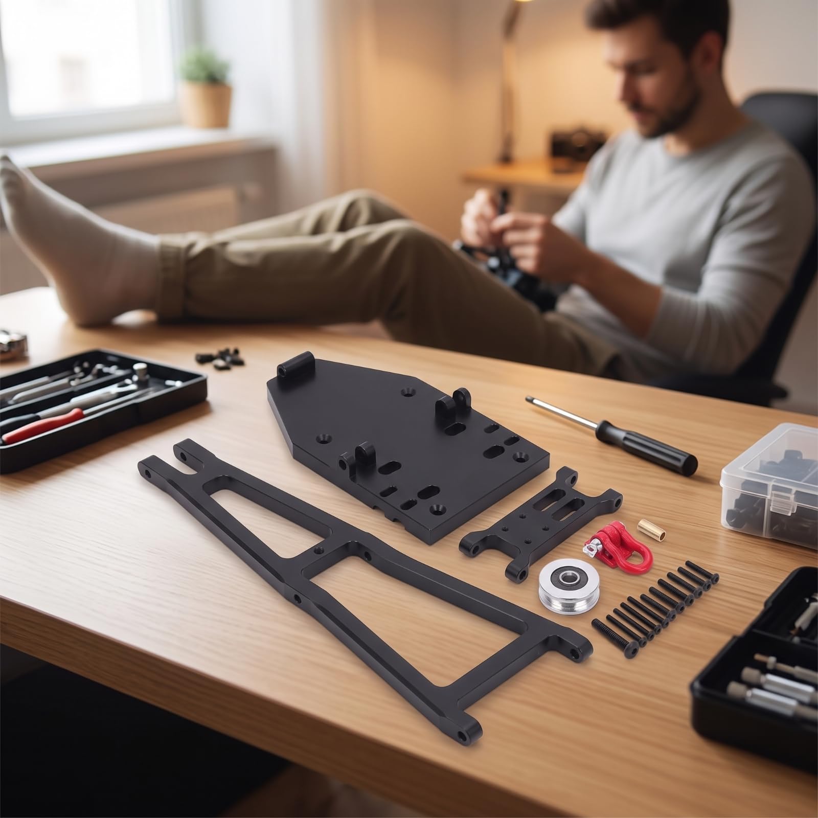 Qianly Kit Brazo Telescópico Salvamento Escala Grúa Salvamento Compatible Brazo Grúa Remolque para Molistas, Coleccionistas, Camiones RC, Negro