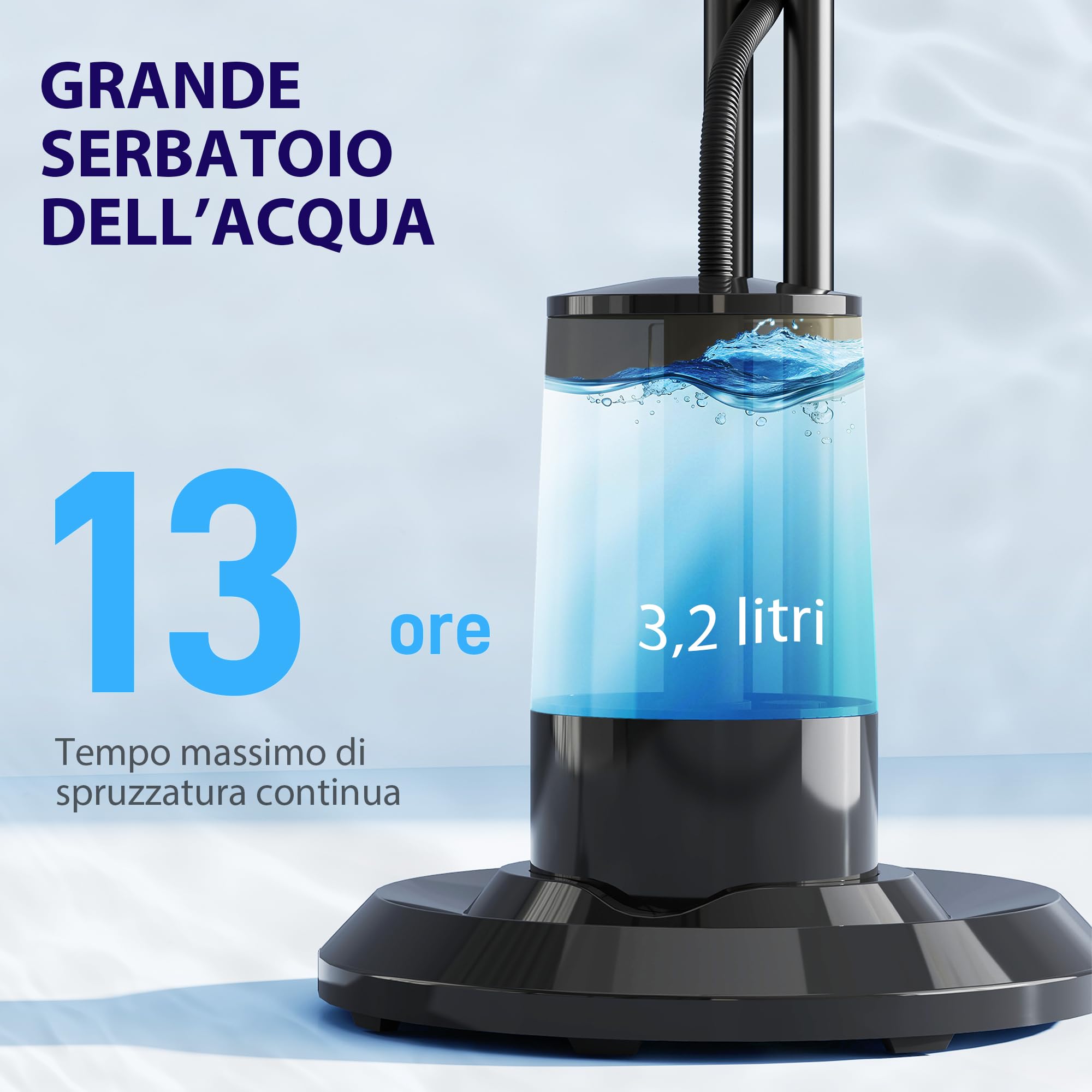HOMCOM Ventilatore Nebulizzatore 75W con Serbatoio 3.2L, 3 Modalità | 3 Velocità, Ventilatore a Piantana, Inclinazione 10°, Oscillazione 70°, Timer 7.5h, Telecomando, 120cm