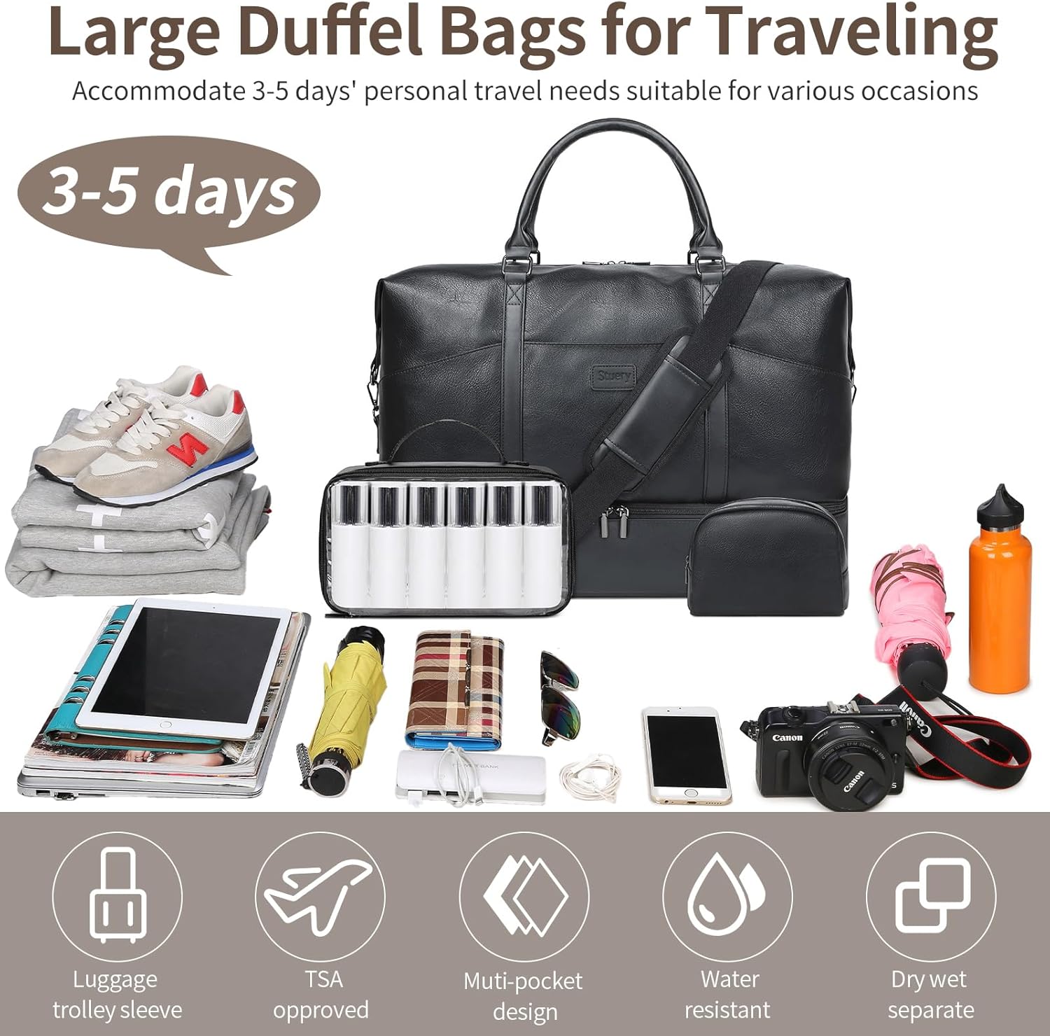 Weekender Bag, Large Travel Duffel Bag for Women, Carry on Overnight Bag with Shoe Compartment and Toiletry Bags - Image 8