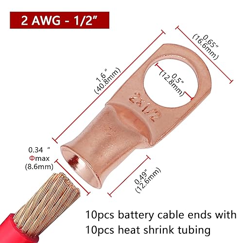 Miniatura 60 de TKDMR 6 terminales de batería de 4 AWG-3/8, terminales de alambre resistentes, terminales de anillo, extremos de cable de batería, terminales