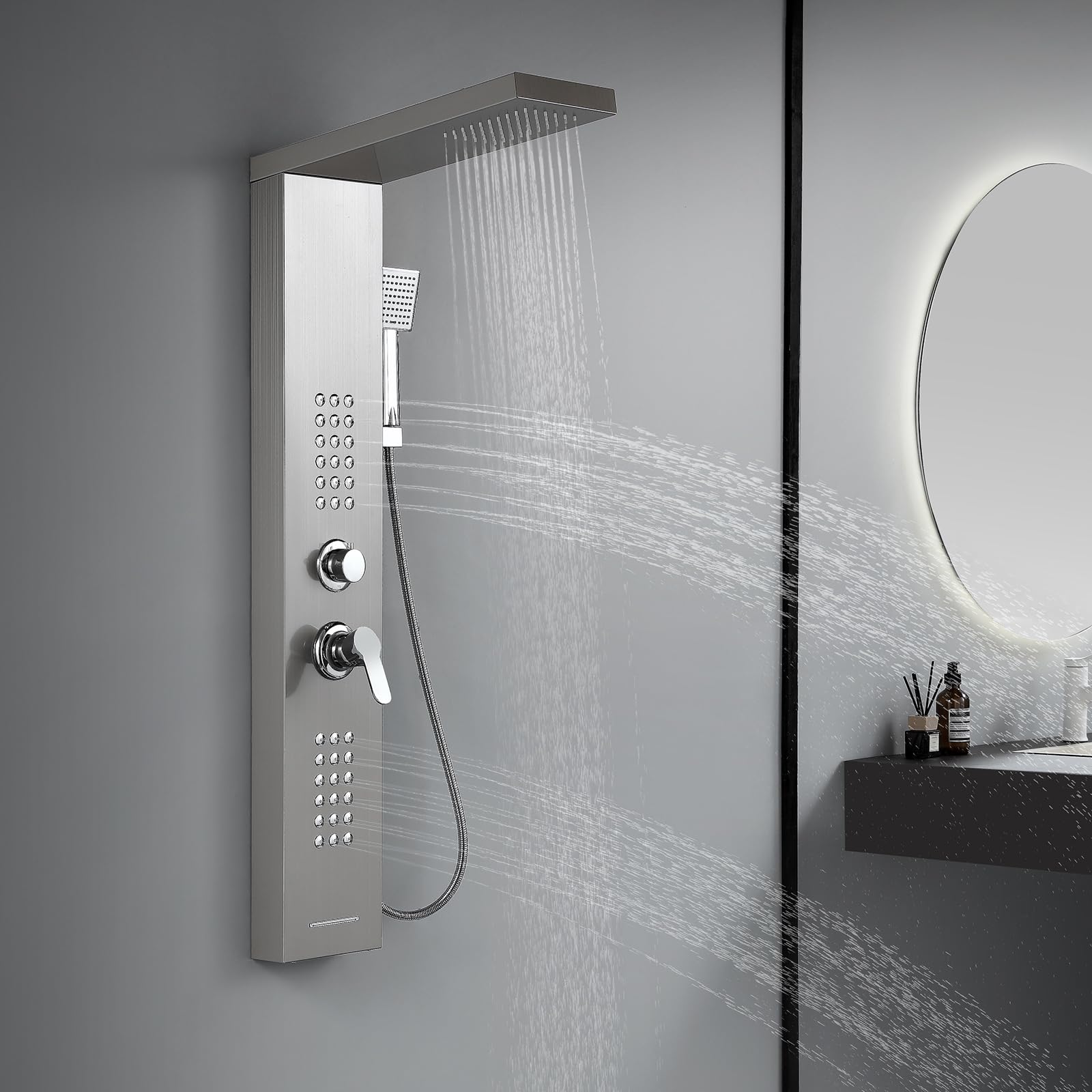 ROVATE Shower Panel: 4-in-1 Rainfall & Jets -12