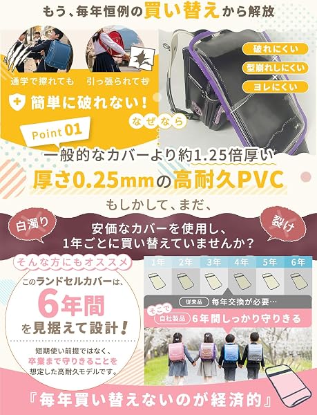 [LEBY Always by You] 【高耐久1.25倍 高反射3倍】ランドセルカバー 男の子 女の子 透明 ランドセル カバー 入学準備 入園グッズ 透明ランドセルカバー 雨 クリア 雨カバー 透明カバー 新学期用品 反射 - 2