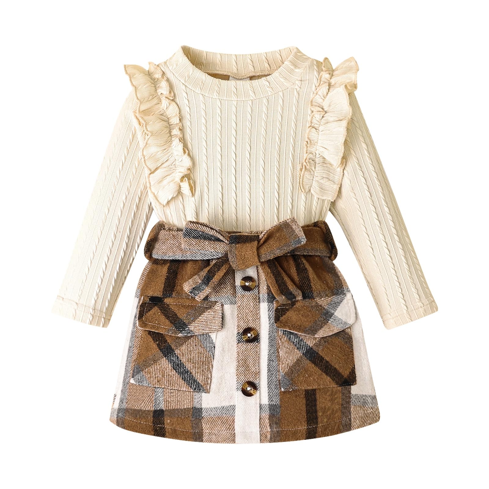 Toddler Girls Clothes Knit Top Plaid Skirt Fall Winter Outfit 2-6T