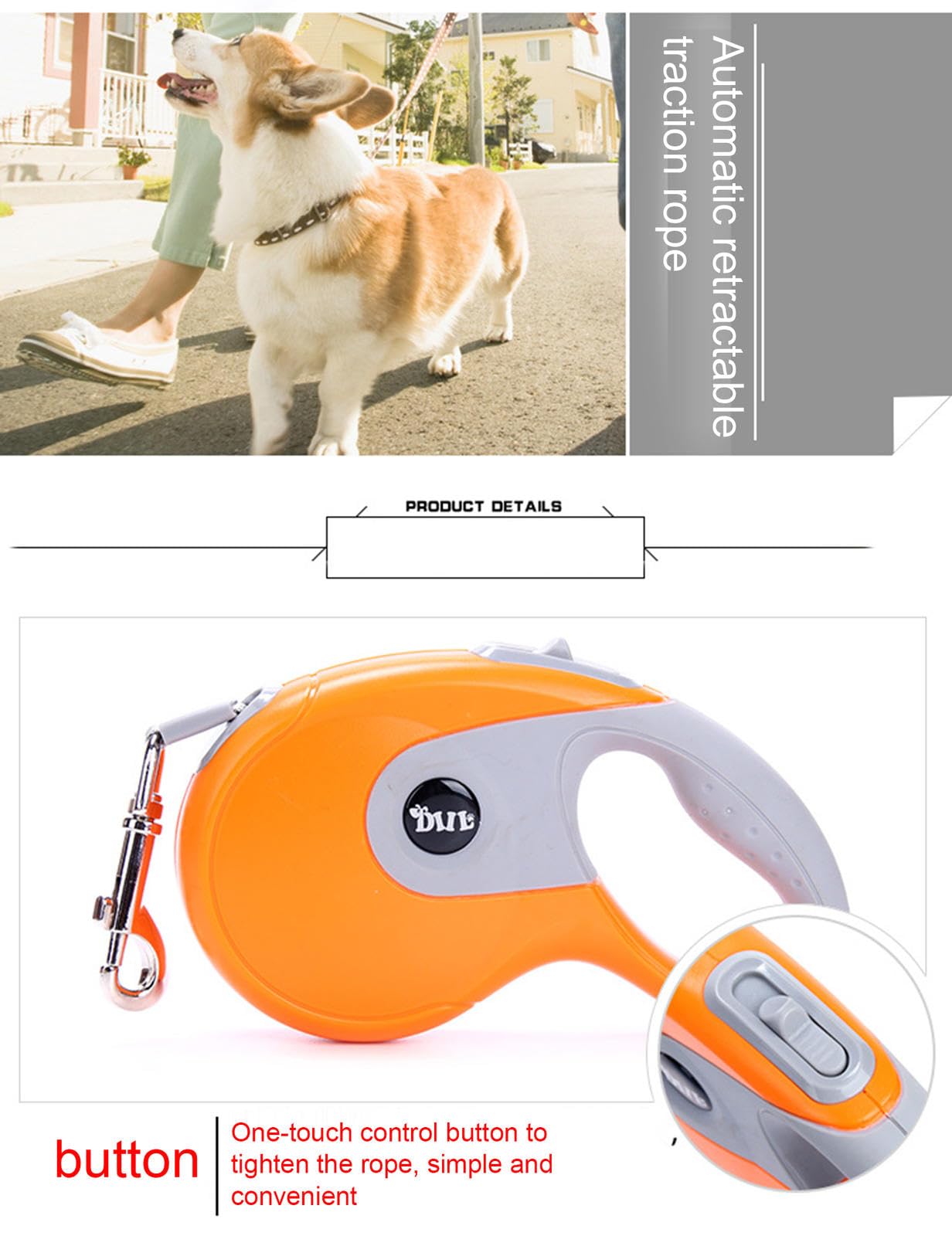 VIDECOR Correa para Perros Retráctil, Correas para Perros Extensibles de Alta Resistencia para Perros Pequeños a Medianos; Correa de Cinta de Nailon Resistente, Freno y Bloqueo de Un Botón,D-5m