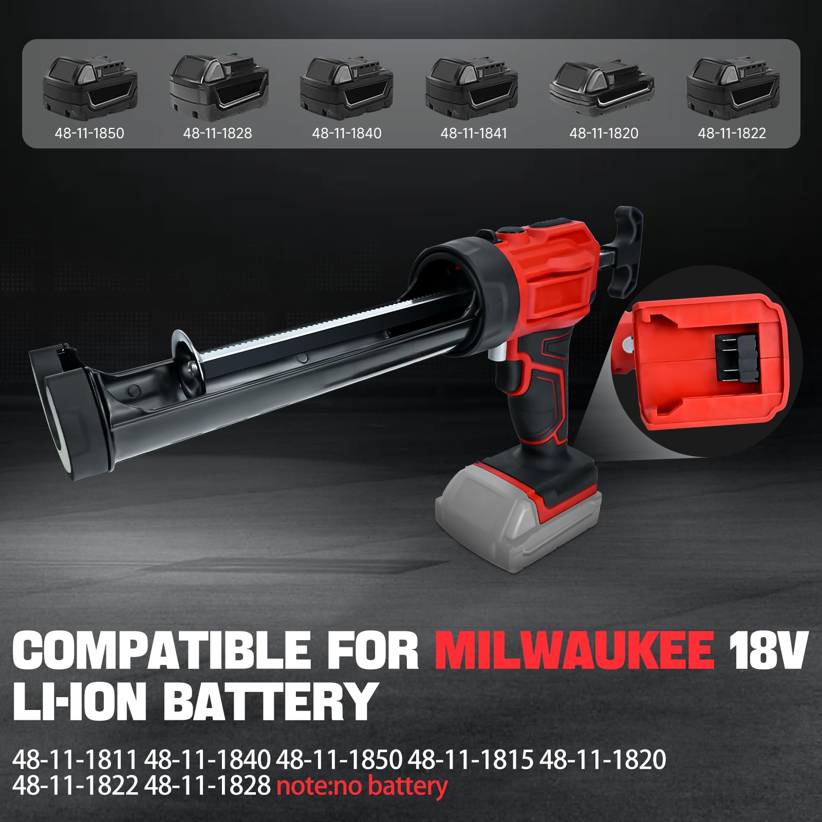 Pistolas de calafateo inalámbricas para batería Milwaukee de 18 V, pistolas adhesivas eléctricas de calafateo con luz LED de 450 lm y 4 velocidades ajustables, 10 onzas/300 ml para sellado de llenado
