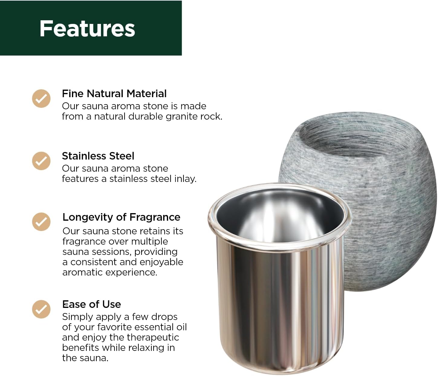 Sauna Aromatherapy Stone Cup - Essential Oil Diffuser - Natural Rock with Stainless Steel Bowl - Image 2